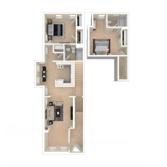 Floor plan for 2 beds, 2 baths